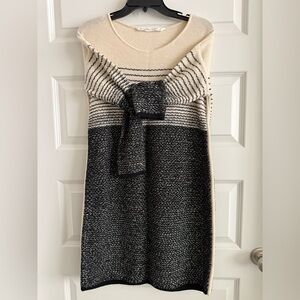 Athleta Cream and Black Long Sleeve Sweater Dress